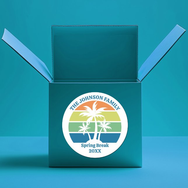 Custom Tropical Island Party Palm Trees Classic Round Sticker (Creator Uploaded)