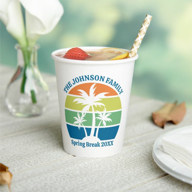 Custom Tropical Island Party Palm Trees Paper Cups (Insitu)