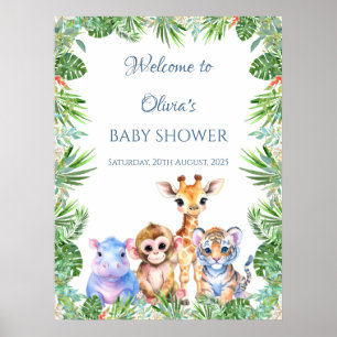 Custom Tropical Jungle Baby animals Welcome  Poster