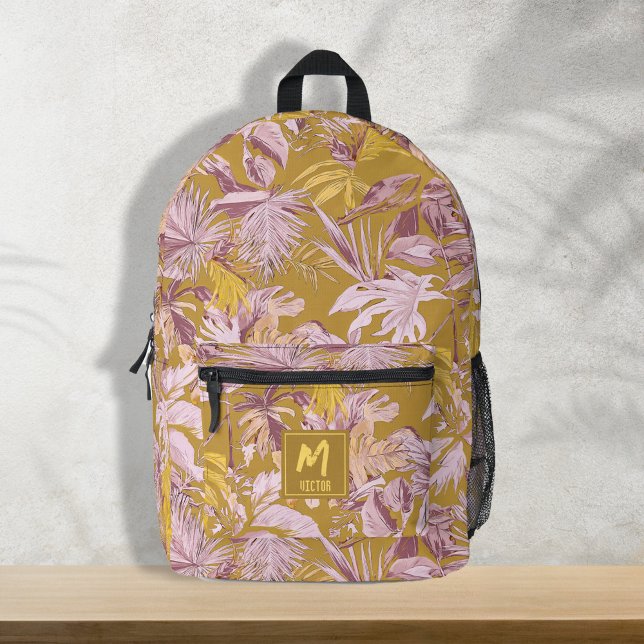 Custom Tropical Leaf Yellow Graphic Modern Design Printed Backpack (Custom tropical leaf yellow graphic modern design printed, monogram backpacks, back to school)