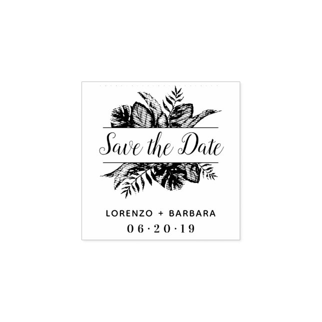 Custom Tropical Leaves Wedding Save The Date Rubber Stamp (Imprint)