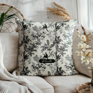Custom Tropical Monkeys Toile De Jouy Throw Pillow