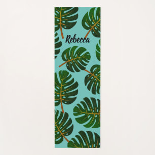 Custom tropical Monstera leaf floral yoga mat 