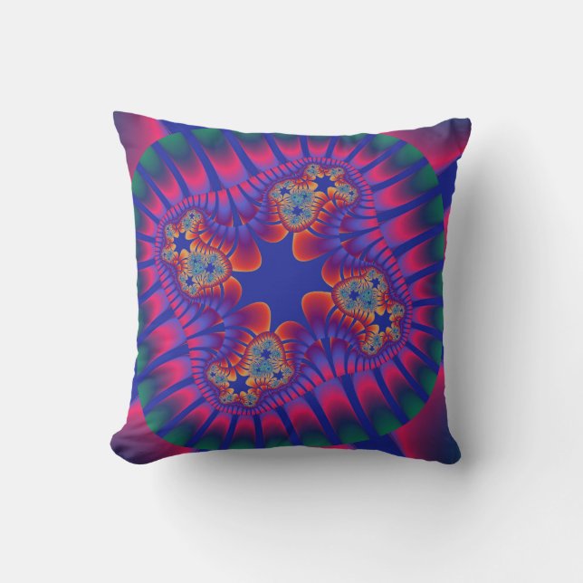 Custom Tropical Neon Flower Throw Pillow (Front)