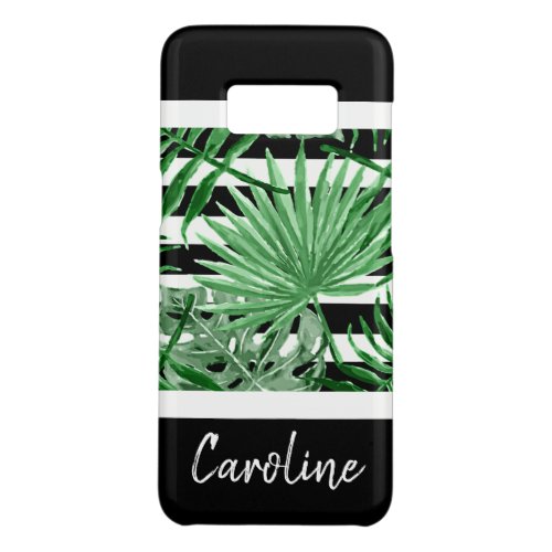 Custom Tropical Palm Leafs Black White Stripes Case_Mate Samsung Galaxy S8 Case