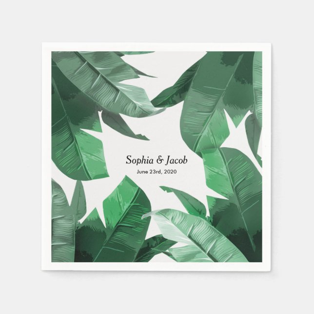 Custom Tropical palm print wedding napkins (Front)