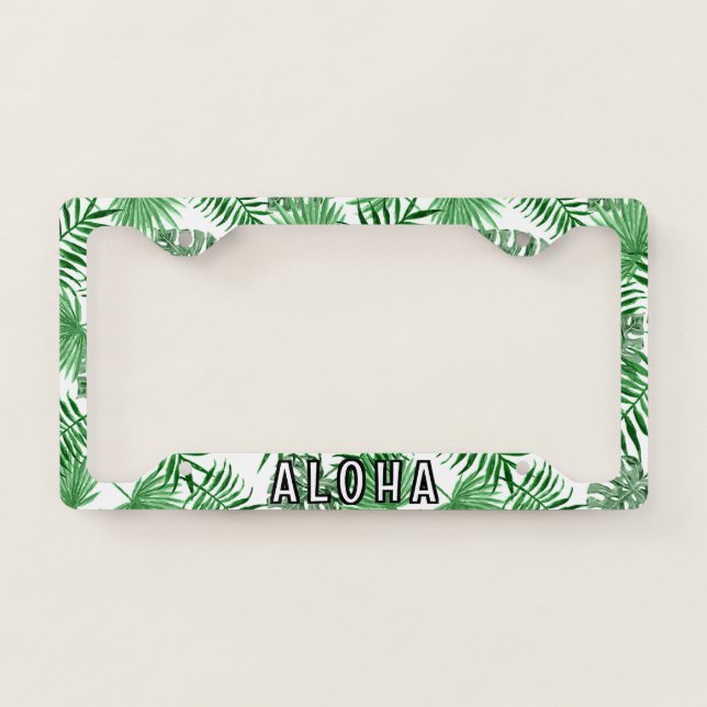 Custom Tropical Palm Tree Leaves Art Pattern License Plate Frame (Front)