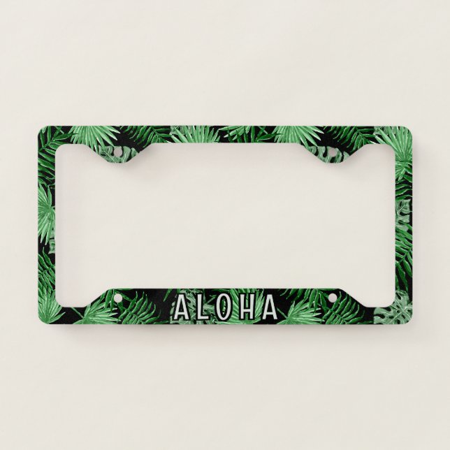 Custom Tropical Palm Tree Leaves Art Pattern License Plate Frame (Front)