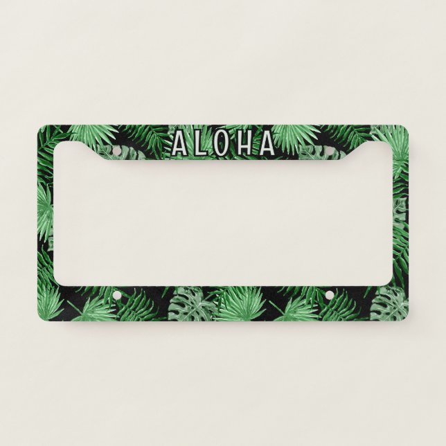 Custom Tropical Palm Tree Leaves Art Pattern License Plate Frame (Front)