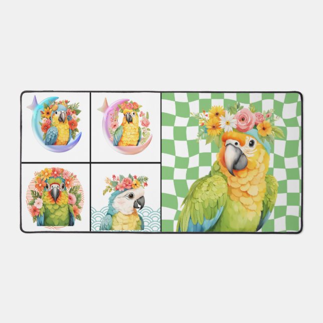 Custom Tropical Parrot Collage Modern Simple Desk  Mat (Front)