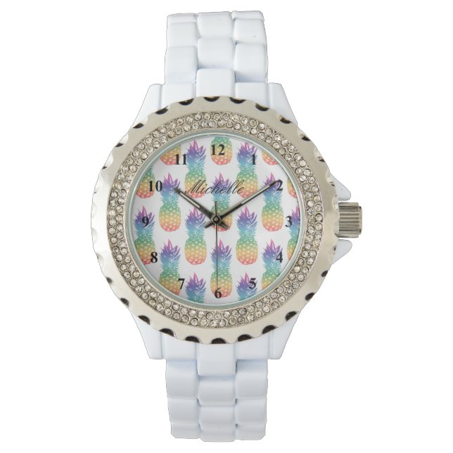 Custom tropical pineapple fruit pattern women's watch (Front)