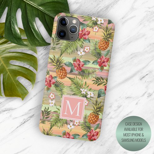 Custom Tropical Pineapple Hibiscus Floral Pattern iPhone 11 Pro Max Case