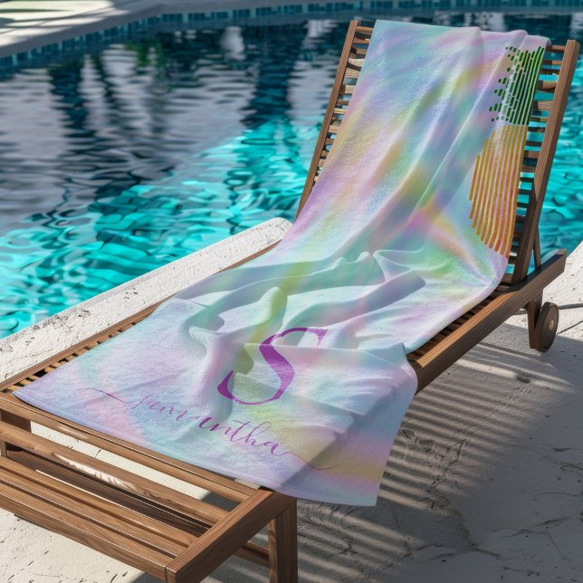 Custom Tropical Pineapple Pastel Holographic Neon Beach Towel (Creator Uploaded)