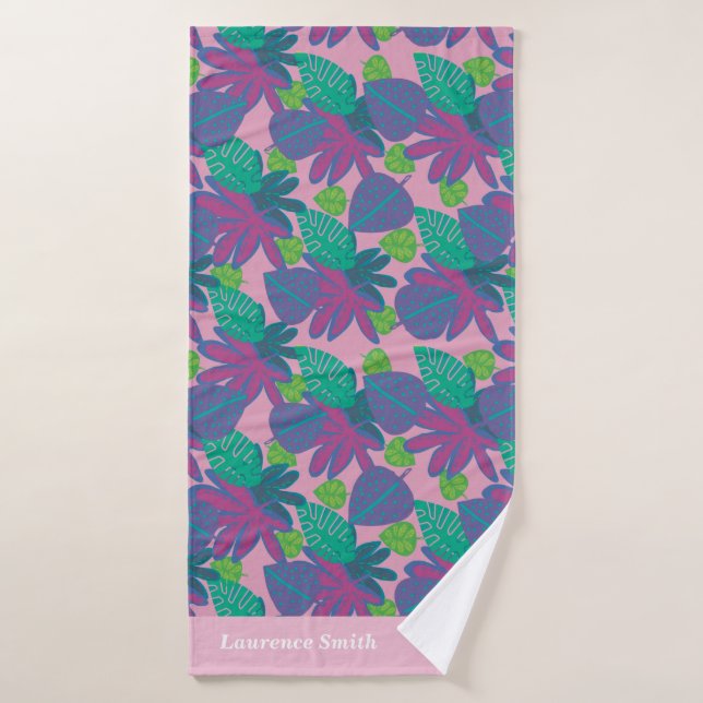 Custom tropical pink colorful modern name bath towel (Bath Towel)