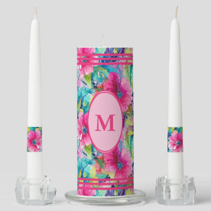 Custom Tropical Pink Wedding Unity Candle Set