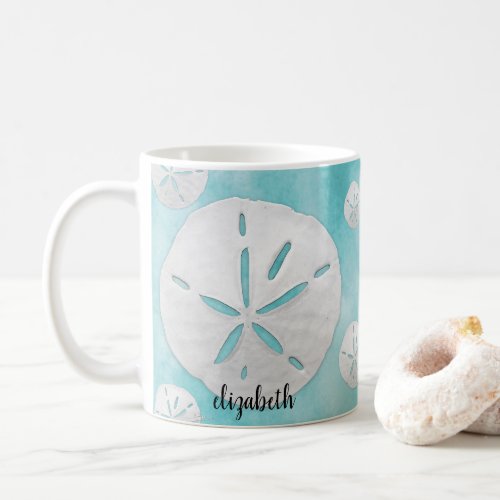 Custom Tropical Sand Dollar Turquoise Watercolor Coffee Mug