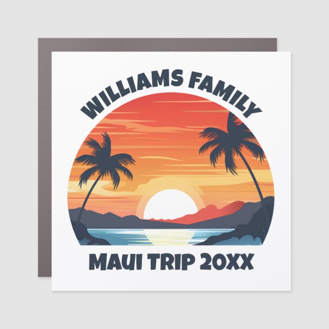 Custom Tropical Sunrise Beach Trip Maui Souvenir Car Magnet (Front)