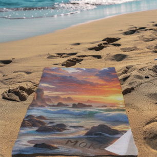 Custom Tropical Sunset Cliffs – Vibrant Coastal  Beach Towel