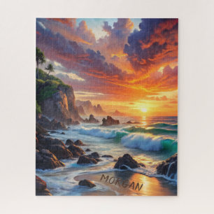 Custom Tropical Sunset Cliffs – Vibrant Coastal Jigsaw Puzzle