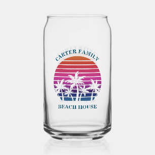 Custom Tropical Sunset Palm Tree Beach House Can Glass