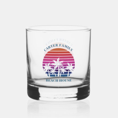 Custom Tropical Sunset Palm Tree Beach House Whiskey Glass