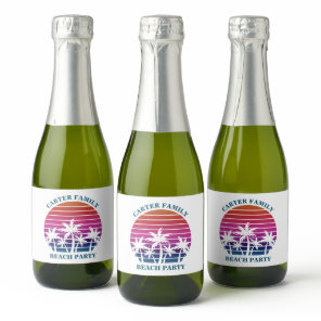 Custom Tropical Sunset Palm Trees Beach Party Mini Sparkling Wine Label