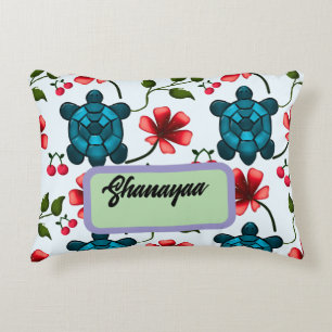 Custom Tropical Turtle Cherry Floral Pattern  Accent Pillow