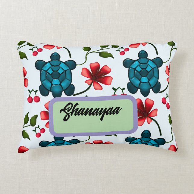 Custom Tropical Turtle Cherry Floral Pattern  Accent Pillow (Front)