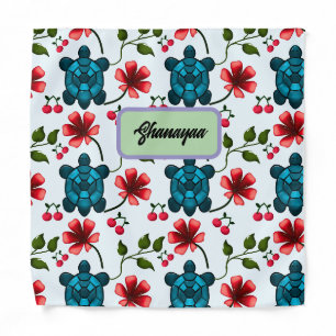 Custom Tropical Turtle Cherry Floral Pattern  Bandana