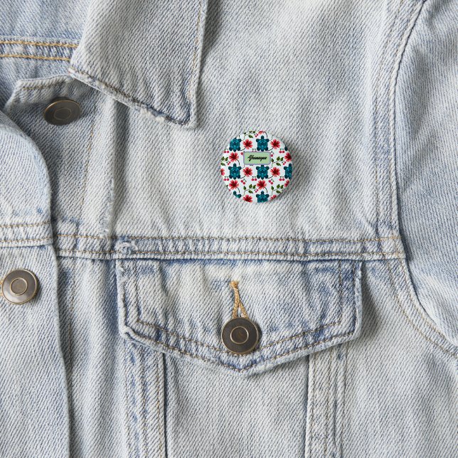 Custom Tropical Turtle Cherry Floral Pattern  Button (In Situ)