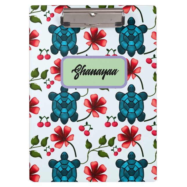 Custom Tropical Turtle Cherry Floral Pattern  Clipboard (Front)