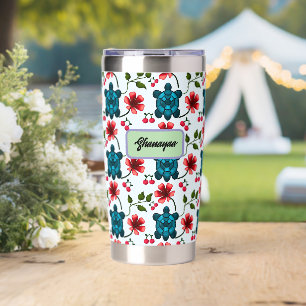 Custom Tropical Turtle Cherry Floral Pattern Insulated Tumbler