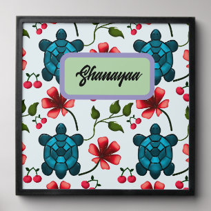 Custom Tropical Turtle Cherry Floral Pattern Peel And Stick Photo Tile