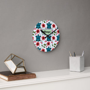 Custom Tropical Turtle Cherry Floral Pattern  Round Clock