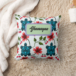 Custom Tropical Turtle Cherry Floral Pattern  Throw Pillow