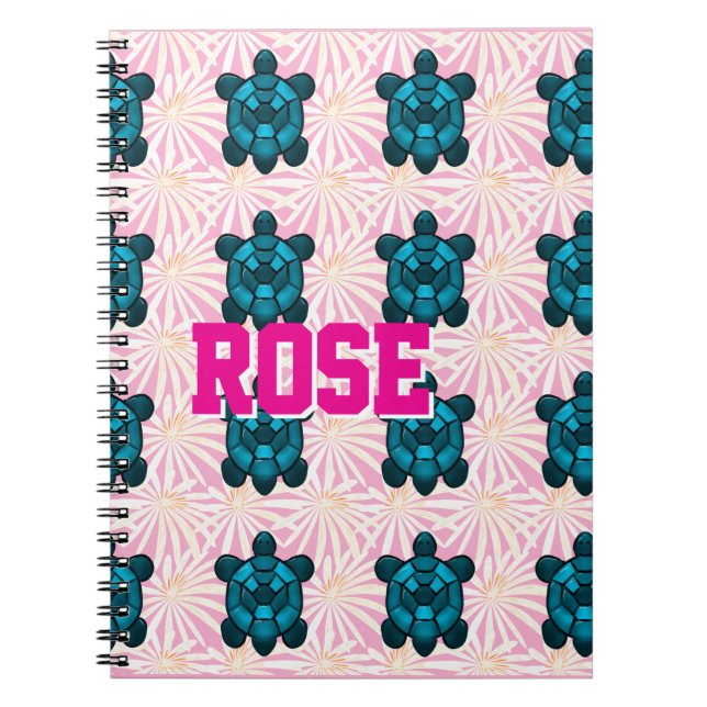 Custom Tropical Turtle Floral Pattern Seamless  Notebook (Front)