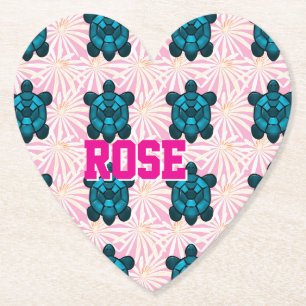 Custom Tropical Turtle Floral Pattern Seamless  Paper Coaster