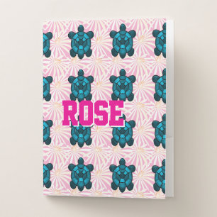 Custom Tropical Turtle Floral Pattern Seamless  Pocket Folder