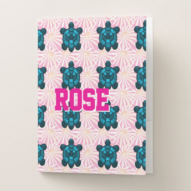 Custom Tropical Turtle Floral Pattern Seamless  Pocket Folder (Front)