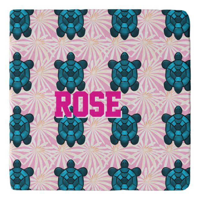 Custom Tropical Turtle Floral Pattern Seamless  Trivet (Front)