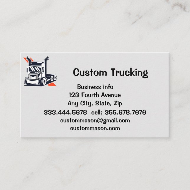 Custom Trucking Trucks Transportation Business Card (Front)