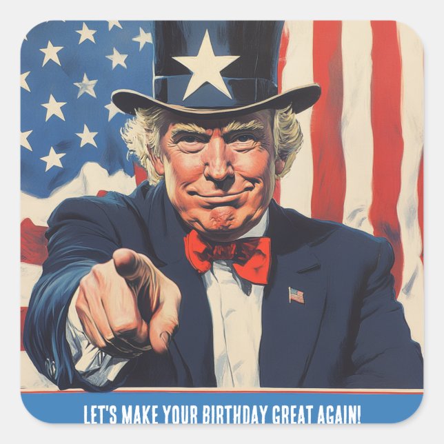 Custom Trump Funny Message for Happy 50th Birthday Square Sticker (Front)