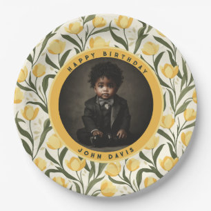 Custom Tulip Flower Boho Birthday Paper Plates