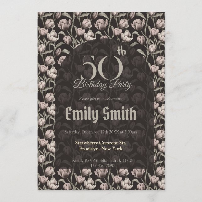 Custom Tulip Themed 5Th Birthday Invitation (Front)