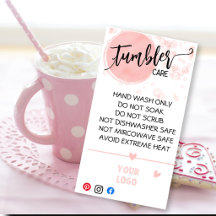 custom TUMBLER CARE instruction CARDS