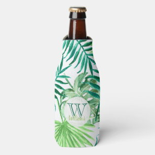 Custom, turquoise and green tropical palm leaves: bottle cooler