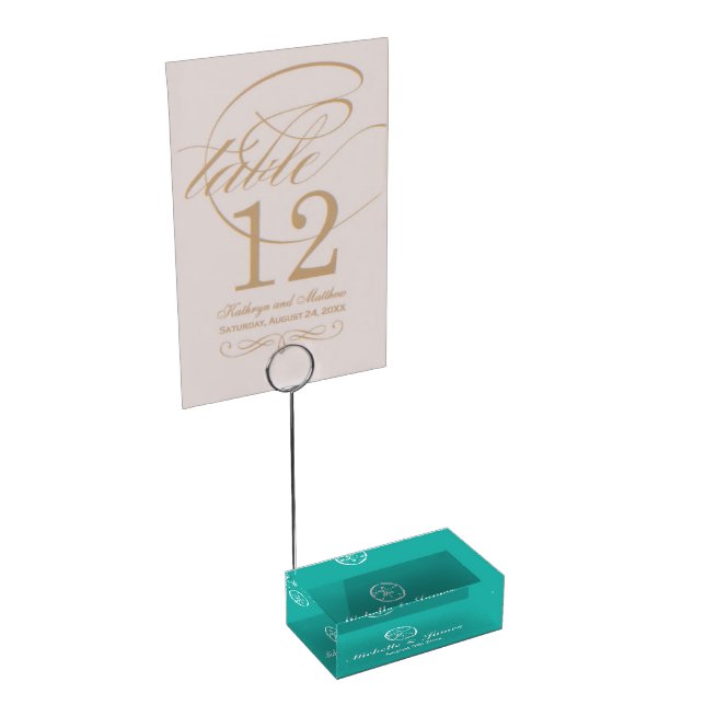 Custom turquoise beach wedding table card holders (Corner)