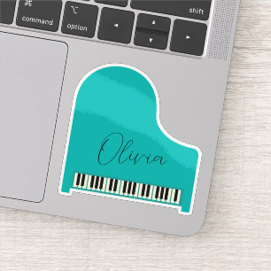 Custom Turquoise Blue Grand Piano Personalized Sticker
