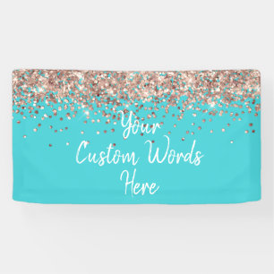 Custom Turquoise Blue Rose Gold Birthday Party Banner