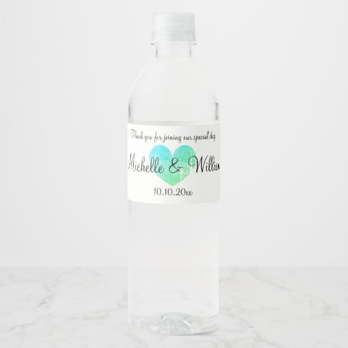 Custom turquoise blue vintage heart wedding  water bottle label